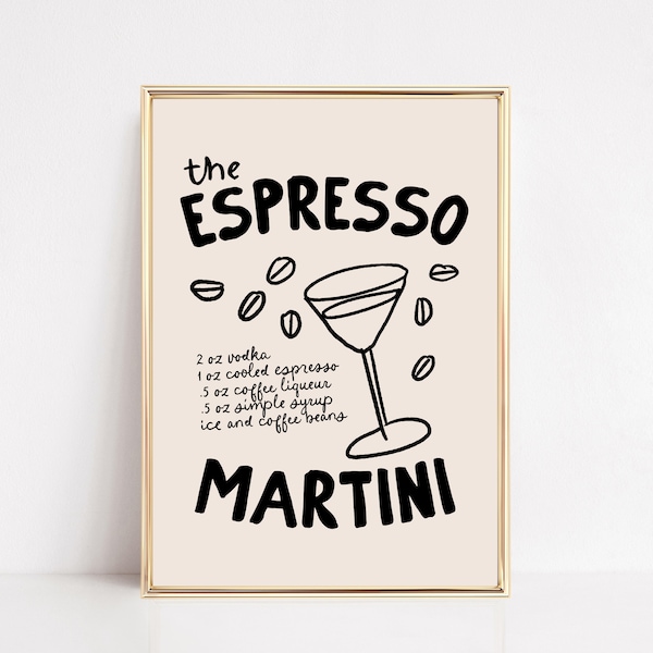 espresso martini print | bar cart print | cute bar cart decor | trendy wall art | espresso martini art | kikiandnim | digital art print