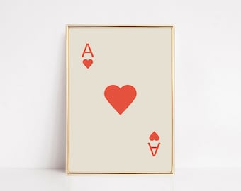 red ace of hearts poster | trendy retro wall art | poker print | valentines day decor | retro print | kikiandnim | printable wall art