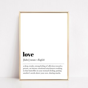 Love Definition Print | Cute Romantic Wall Art | Gift for Partner | Minimalist Bedroom Decor | KIKIANDNIM | Digital Download image 1