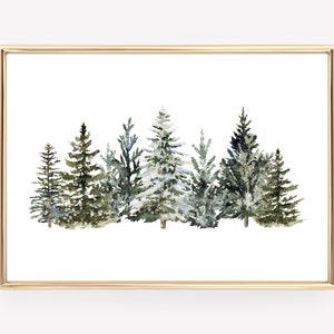 christmas tree print | winter landscape | pine tree art | farmhouse christmas wall art | winter wall art | kikiandnim | printable wall art