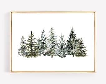 christmas tree print | winter landscape | pine tree art | farmhouse christmas wall art | winter wall art | kikiandnim | printable wall art