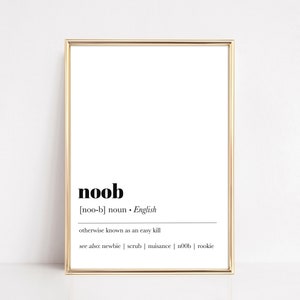 noob definition print | man cave decor | gaming print | game room art | gaming wall art set | gifts for gamers | digital download