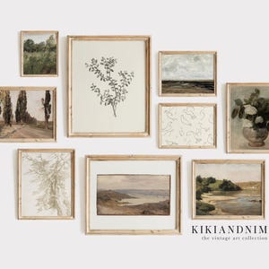 printable vintage gallery wall set | warm neutral tones | vintage wall art prints | muted decor | antique prints | kikiandnim | digital art