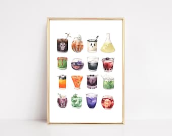 Spooky Drinks Art Print | Halloween Bar Cart Decor | Halloween Printable Wall Art (Digital Download)