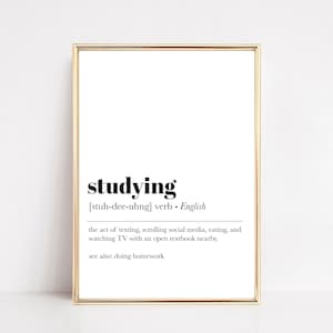 study definition print | studying print | teen wall art | gift for students | funny teen gift | minimalist room decor | digital download