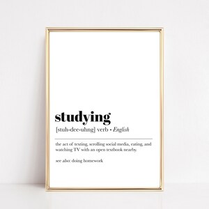 Study Definition Print | Studying Print | Teen Wall Art | Gift for ...
