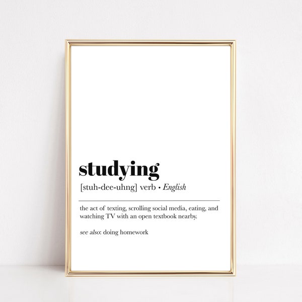 study definition print | studying print | teen wall art | gift for students | funny teen gift | minimalist room decor | digital download