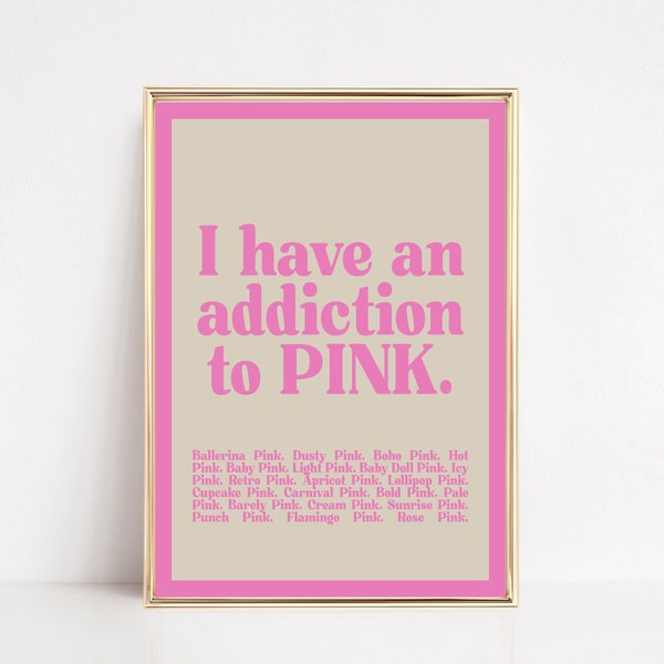 pink wall art | girly wall art | trendy retro wall art | pink preppy wall art | pink room decor | funny art | kikiandnim | digital print