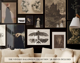 vintage halloween mega bundle | 36 HALLOWEEN PRINTS | dark academia decor | gothic home decor | halloween art | kikiandnim | digital prints