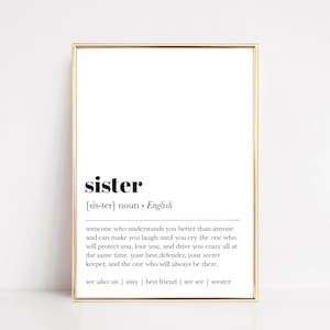 sister definition print | gifts for sister | gifts for her | family print | minimalist wall art | dictionary art | digital download