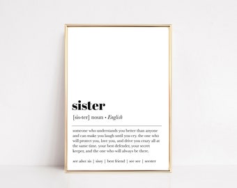 sister definition print | gifts for sister | gifts for her | family print | minimalist wall art | dictionary art | digital download
