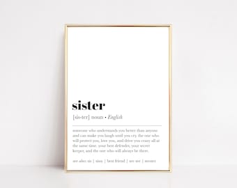 sister definition print | gifts for sister | gifts for her | family print | minimalist wall art | dictionary art | digital download