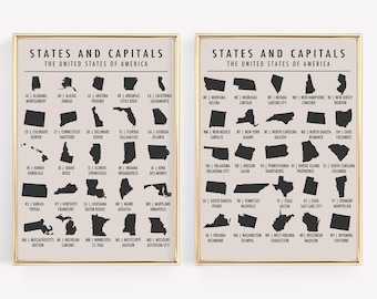 set of 2 classroom posters | homeschool printable wall art | states and capitals poster | playroom decor | kikiandnim | digital prints
