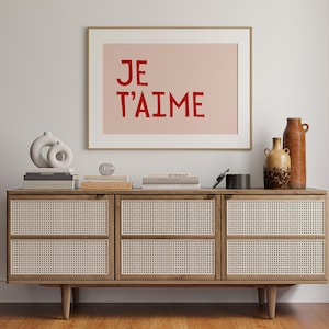 french wall art | je t'aime print | trendy horizontal wall art | printable valentine decor | aesthetic apartment decor | kikiandnim