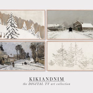 winter frame tv art set | samsung frame tv art winter | vintage winter landscape | the frame tv art | kikiandnim | digital download