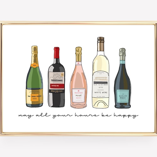 Bar Cart Decor Wine Art Print Happy Hour Quote Cocktails Etsy