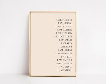 Affirmations Wall Art | Neutral Wall Art | Daily Affirmation Printable | Bedroom Decor | Inspirational Print | KIKIANDNIM | Digital Download
