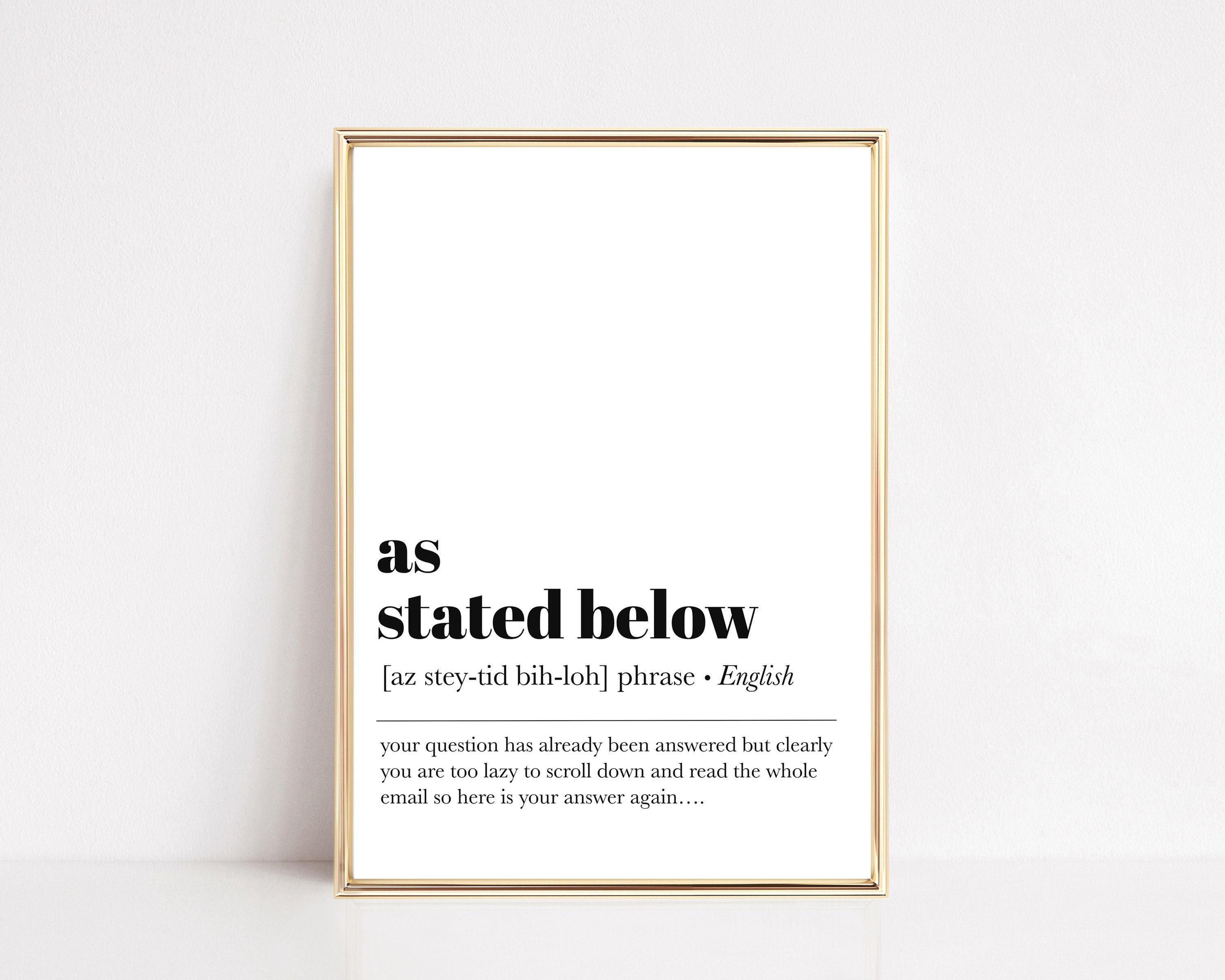 As Stated Below Definition Print | Funny Office Decor (digital Download ...