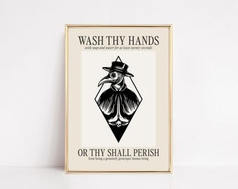 Lámina de médico de la peste de Halloween / Letrero divertido para lavarse las manos / Decoración de pared para baño de Halloween (Descarga digital)