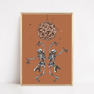 dancing skeleton print | disco ball decor | halloween wall art | disco ball art | funny halloween decor | kikiandnim | printable wall art