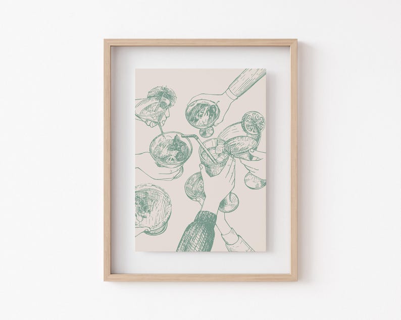 trendy bar cart decor | cheers sign | sage green decor | dorm wall art print | bar cart wall art | kikiandnim | digital print image 7