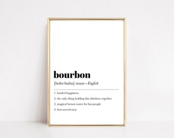 bourbon definition print | bourbon wall art | bar poster | bar cart decor | bar printable wall art | funny kitchen prints | digital download