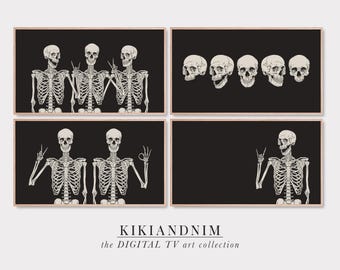 halloween frame tv art set | samsung frame tv art | funny skeletons | neutral halloween | samsung art tv | kikiandnim | digital download
