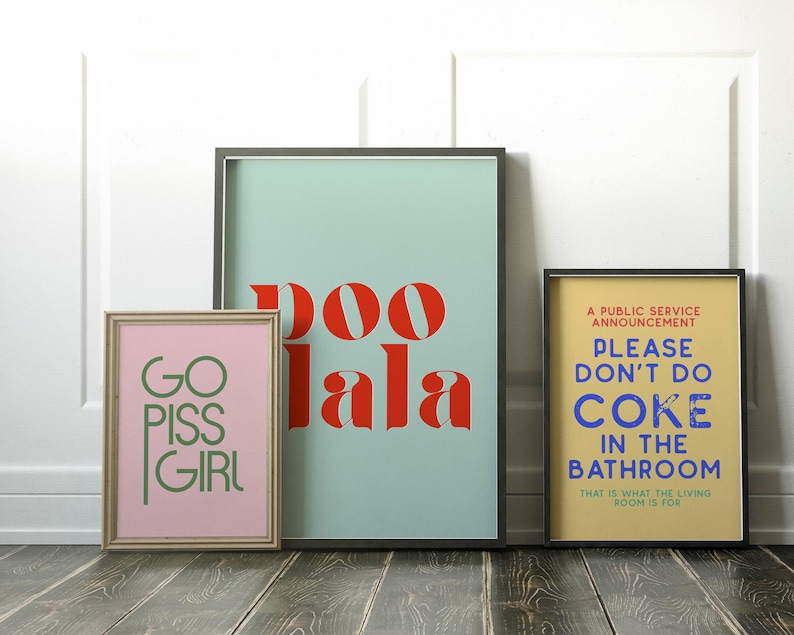 funny bathroom decor | poo la la | blue bathroom wall art | toilet poster | bathroom print | bathroom sign | kikiandnim | digital print image 3