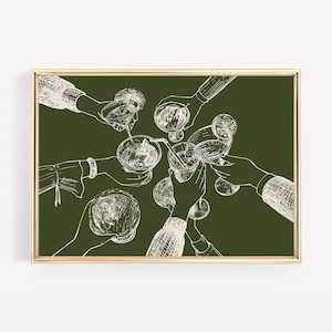 Prostzeichen | ästhetische Bar Wandkunst | Barwagen Dekor | Prost Druck | dunkelgrüne Wandbilder | horizontale Wandkunst | kikiandnim | digitale Kunst