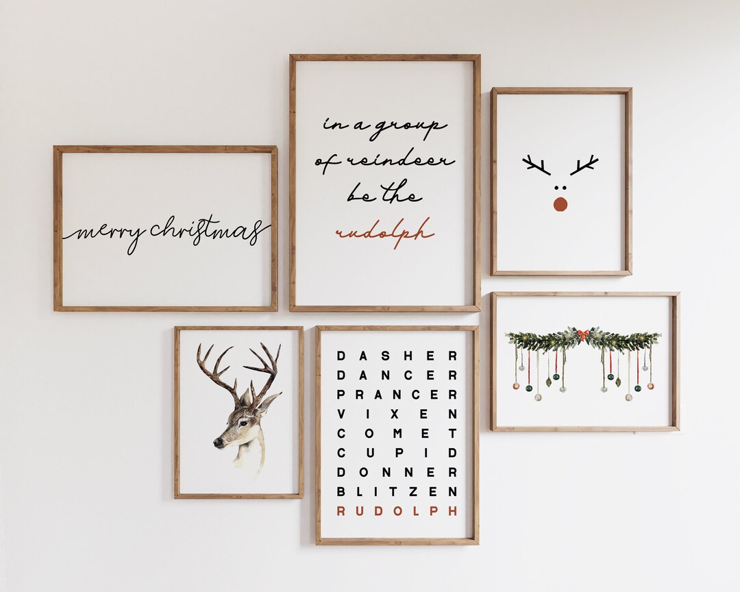 Minimalist Christmas Decor Set of 6 CHRISTMAS PRINTS Reindeer Print ...