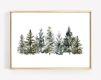 christmas tree print | winter landscape | pine tree art | farmhouse christmas wall art | winter wall art | kikiandnim | printable wall art