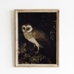 dark academia wall art | moody decor | vintage halloween decor | gothic wall art | vintage owl painting | kikiandnim | digital print image 2
