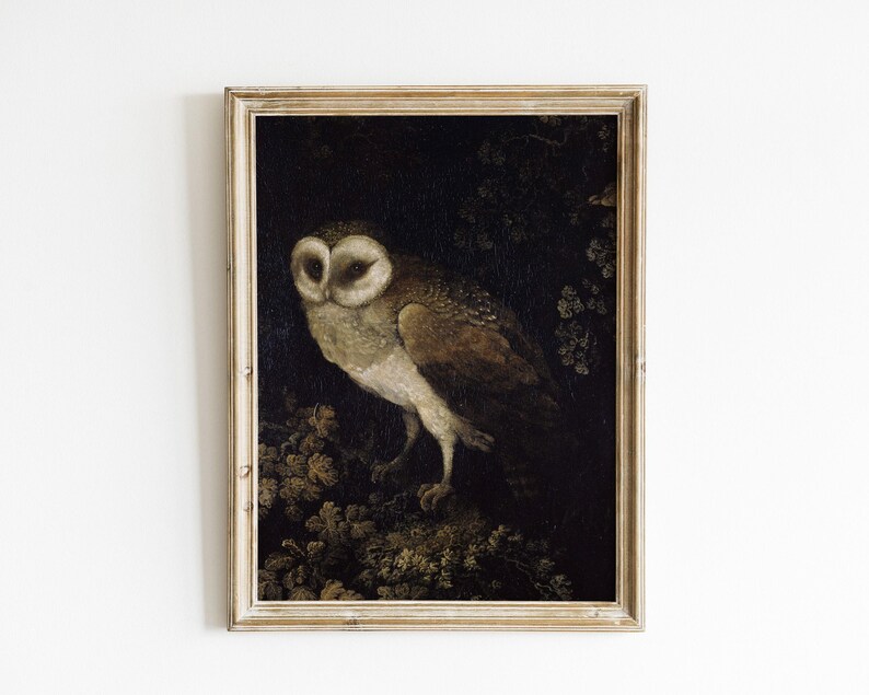 dark academia wall art | moody decor | vintage halloween decor | gothic wall art | vintage owl painting | kikiandnim | digital print image 2
