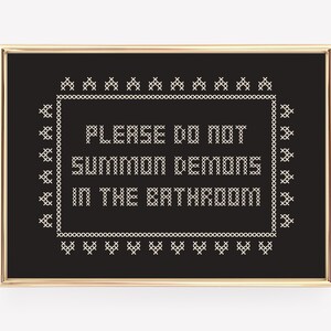 halloween bathroom decor | halloween bathroom wall art | gothic home decor | funny art | cross stitch wall art | kikiandnim | digital print image 3