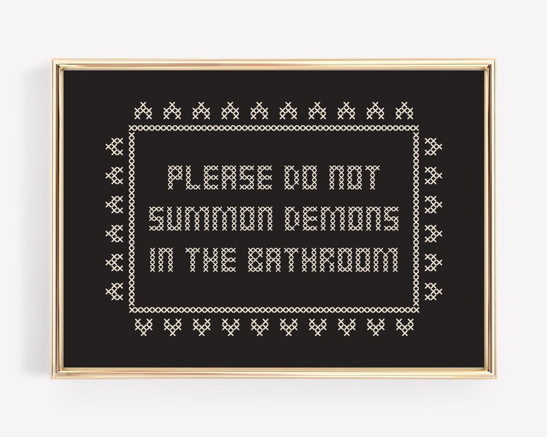 halloween bathroom decor | halloween bathroom wall art | gothic home decor | funny art | cross stitch wall art | kikiandnim | digital print image 3