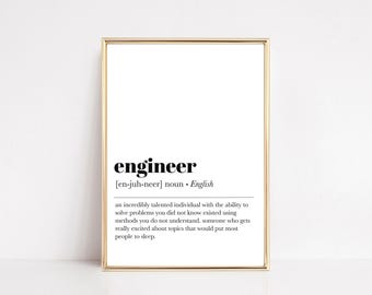 engineer definition print | engineer gift | engineering school grad gift | gift for engineer | engineer office decor | digital download