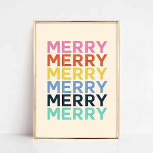 colorful christmas print | holiday decor | christmas wall art | christmas rainbow | merry merry merry | kikiandnim | printable wall art