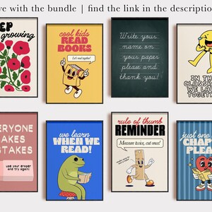 cool kids read books poster | yellow classroom decor | retro reading nook print | cute classroom wall art | kikiandnim | digital print image 5