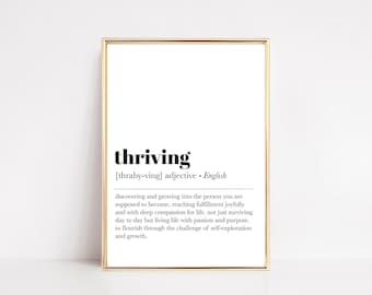 thriving definition print | therapy office decor | self care wall art | mental health | minimalist printable wall art | digital download