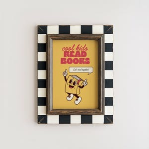 cool kids read books poster | yellow classroom decor | retro reading nook print | cute classroom wall art | kikiandnim | digital print image 2