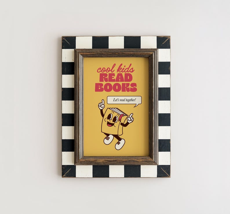 cool kids read books poster | yellow classroom decor | retro reading nook print | cute classroom wall art | kikiandnim | digital print image 2
