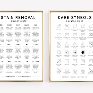 laundry room print set of 2 printables | laundry room decor | care symbols | stain removal guide | laundry room signs | digital download