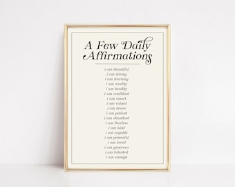 daily affirmations wall art | positive affirmation wall art | mental health art | neutral wall art | kikiandnim | digital download