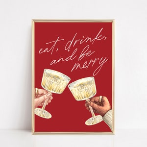 christmas decor | cheers print | christmas bar cart print | eat drink and be merry sign | christmas wall art | kikiandnim | digital print