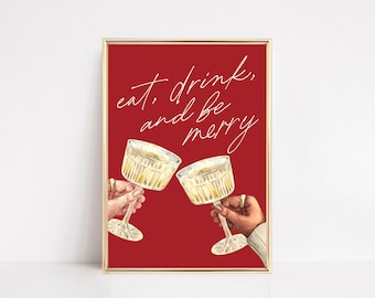 christmas decor | cheers print | christmas bar cart print | eat drink and be merry sign | christmas wall art | kikiandnim | digital print