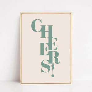Cheers Typography Print | Sage Green Wall Art | Kitchen Decor | Bar Cart Art | KIKIANDNIM | Digital Download