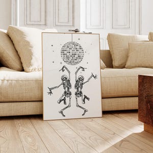 Arte de pared de esqueleto bailando / Arte de bola de discoteca / Impresión de Halloween / Decoraciones de Halloween divertidas / Kikiandnim / Impresión digital imagen 3
