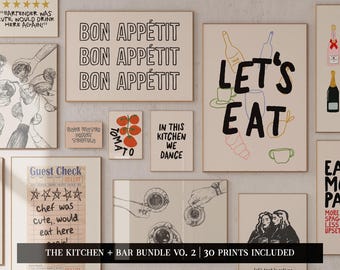 trendy kitchen wall art mega bundle | 30 KITCHEN PRINTS | aesthetic kitchen decor | cute dining room wall art | kikiandnim | digital prints