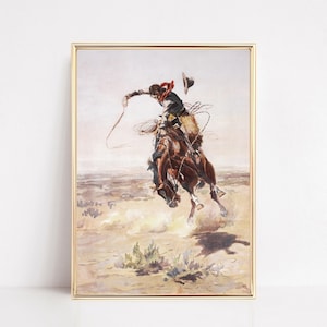 vintage cowboy art | southwestern decor | western wall art | horse print | western decor | rustic wall art | kikiandnim | digital art print image 1