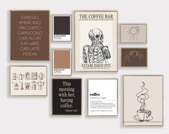 Coffee Bar Gallery Wall Set of 10 Prints | Coffee Wall Art | Coffee Prints | KIKIANDNIM | Digital Download